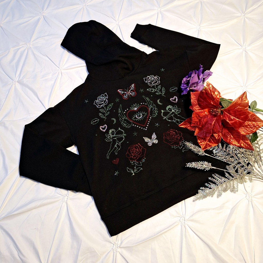 Rhinestone Black Bling Hoodie Marled Sz Small Nwt